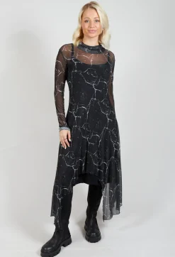 Asymmetrical Sheer Dress in Black Print