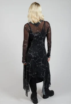 Asymmetrical Sheer Dress in Black Print