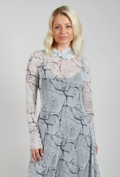 Asymmetrical Sheer Dress in White Print