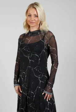 Asymmetrical Sheer Dress in Black Print