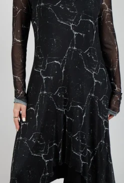 Asymmetrical Sheer Dress in Black Print