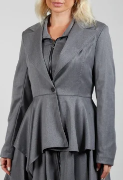 Asymmetrical Single Button Blazer in Grey