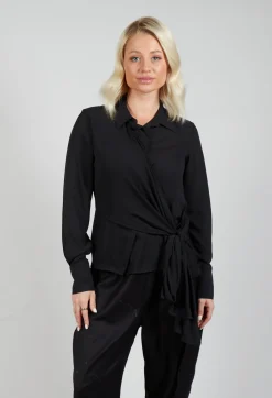 Asymmetrical Tie Blouse in Black