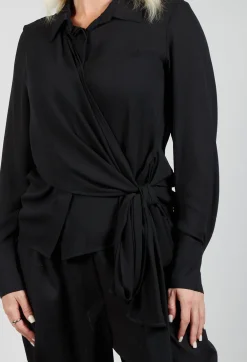 Asymmetrical Tie Blouse in Black
