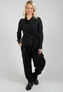 Asymmetrical Tie Blouse in Black