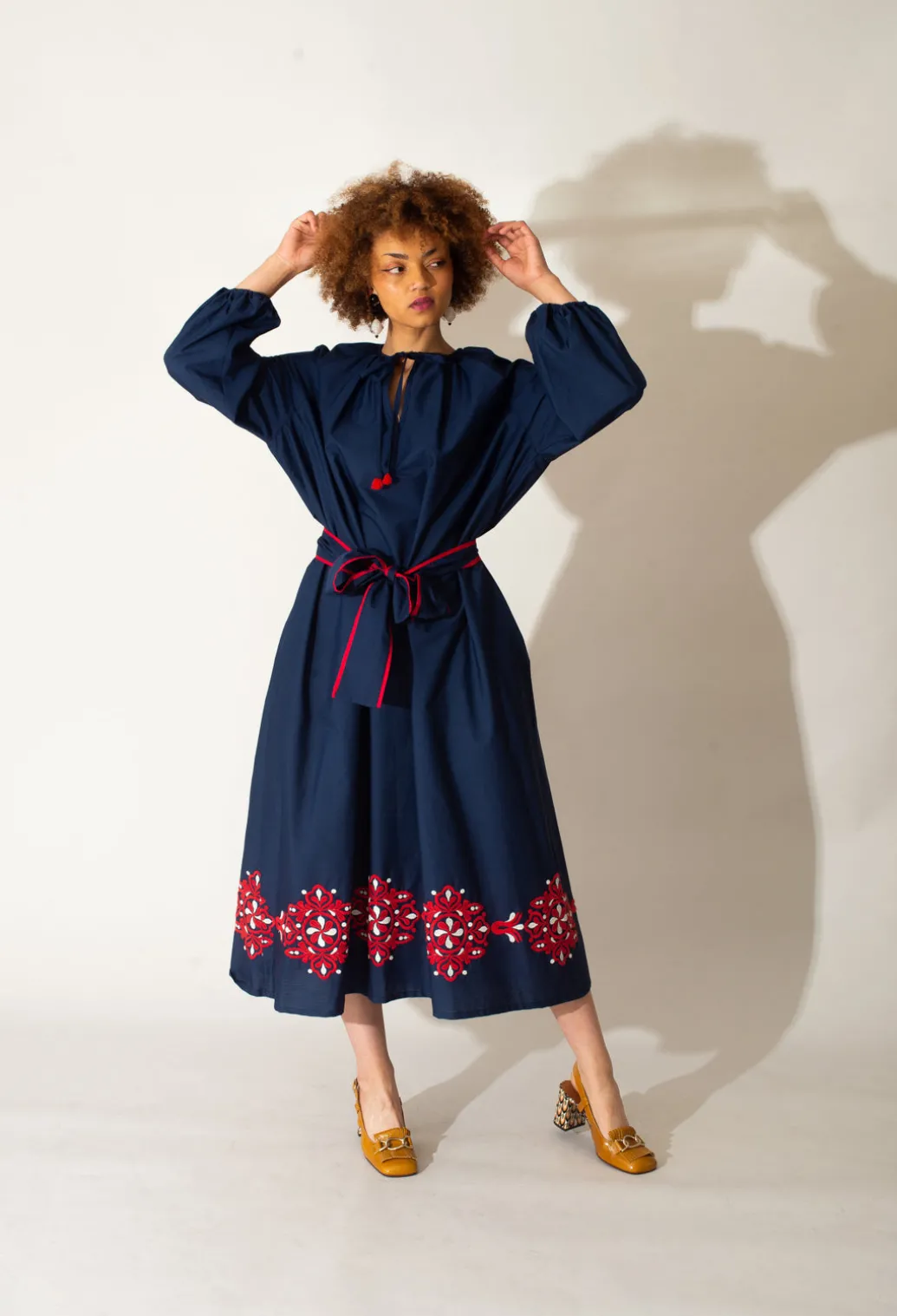 Azzurra Belted Dress in Rosso Panna