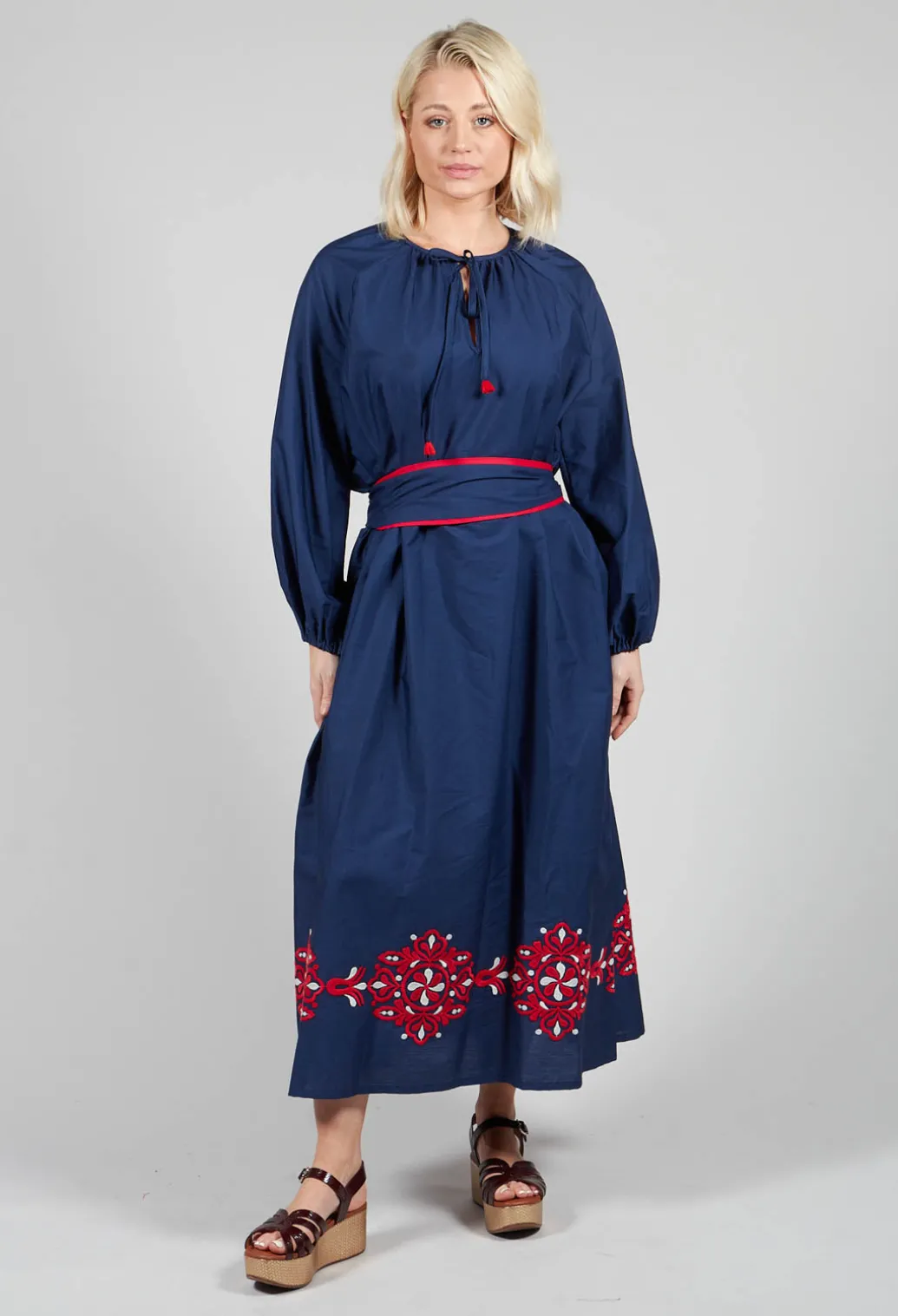 Azzurra Belted Dress in Rosso Panna