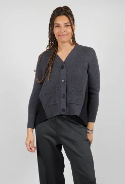 Back Pleated Cardigan in Antracite and Nero