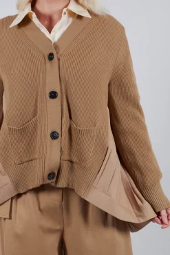 Back Pleated Cardigan in Camel