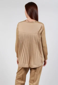 Back Pleated Cardigan in Camel