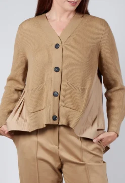 Back Pleated Cardigan in Camel