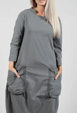 Balloon Hem Utility Dress in Rock