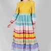 Balloon Sleeved Dress in Yellow Multicolour