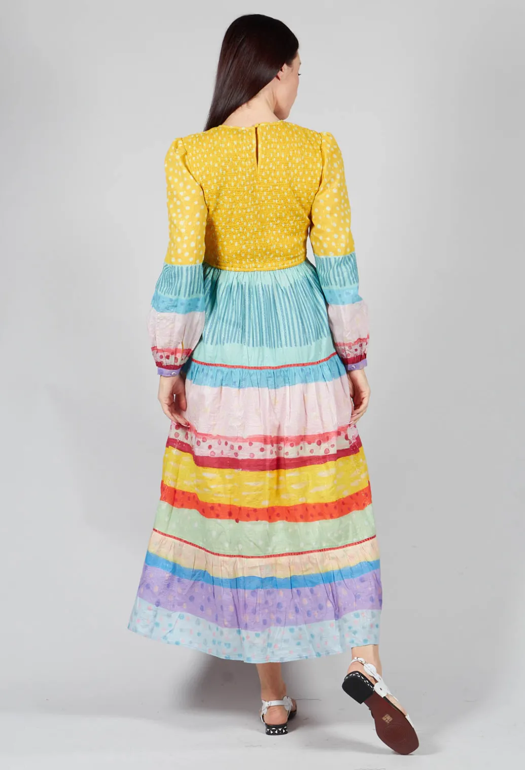 Balloon Sleeved Dress in Yellow Multicolour