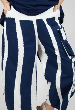 Balloon Trousers with Feature Pockets in Navy Print