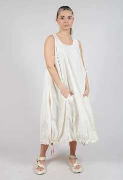 Balloon-Shaped Dress with Pull Toggle Hemline in Greige