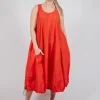 Balloon-Shaped Dress with Pull Toggle Hemline in Mandarine