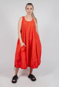 Balloon-Shaped Dress with Pull Toggle Hemline in Mandarine