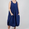 Balloon-Shaped Dress with Pull Toggle Hemline in Ocean