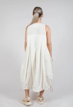 Balloon-Shaped Dress with Pull Toggle Hemline in Greige