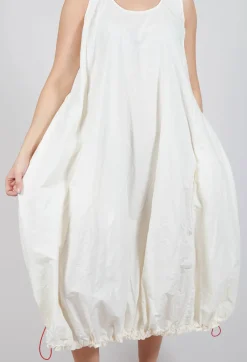 Balloon-Shaped Dress with Pull Toggle Hemline in Greige