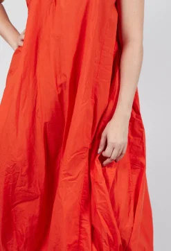 Balloon-Shaped Dress with Pull Toggle Hemline in Mandarine
