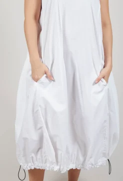 Balloon-Shaped Dress with Pull Toggle Hemline in Semi Bleach