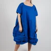 Balloon-Shaped Midi Dress with Folded Fabric Detailing in Royal