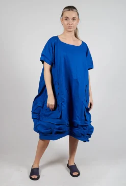 Balloon-Shaped Midi Dress with Folded Fabric Detailing in Royal