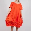 Balloon-Shaped Midi Dress with Folded Fabric Detailing in Mandarine