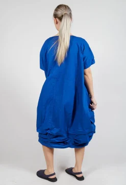 Balloon-Shaped Midi Dress with Folded Fabric Detailing in Royal