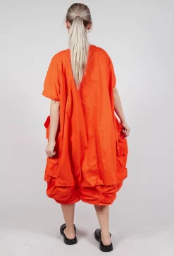 Balloon-Shaped Midi Dress with Folded Fabric Detailing in Mandarine
