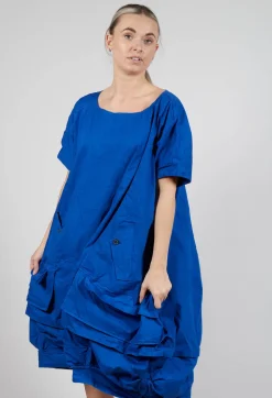 Balloon-Shaped Midi Dress with Folded Fabric Detailing in Royal