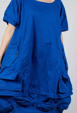 Balloon-Shaped Midi Dress with Folded Fabric Detailing in Royal