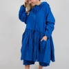 Balloon-Sleeve Hooded Coat in Royal