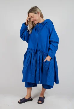Balloon-Sleeve Hooded Coat in Royal