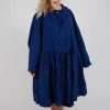 Balloon-Sleeve Hooded Coat in Ocean