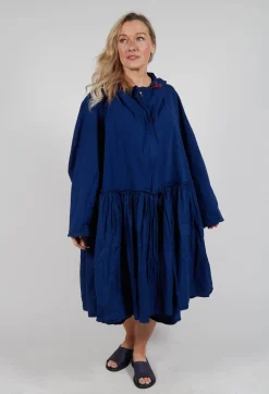 Balloon-Sleeve Hooded Coat in Ocean