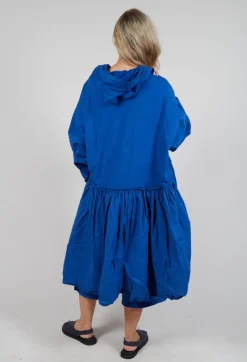 Balloon-Sleeve Hooded Coat in Royal