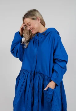 Balloon-Sleeve Hooded Coat in Royal