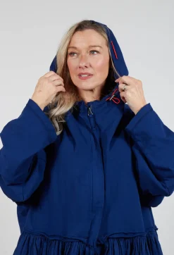 Balloon-Sleeve Hooded Coat in Ocean