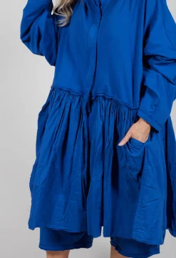 Balloon-Sleeve Hooded Coat in Royal
