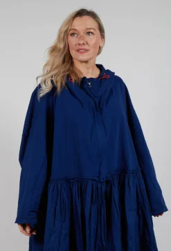 Balloon-Sleeve Hooded Coat in Ocean
