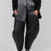 Barrel Leg Leather Trousers in Black