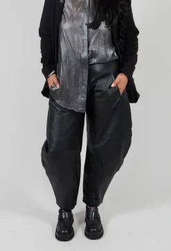 Barrel Leg Leather Trousers in Black