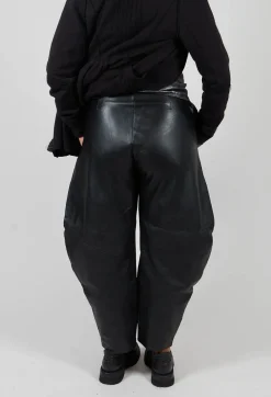 Barrel Leg Leather Trousers in Black