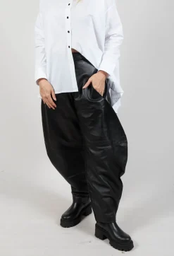 Barrel Leg Leather Trousers in Black