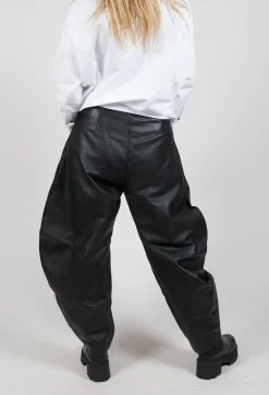Barrel Leg Leather Trousers in Black