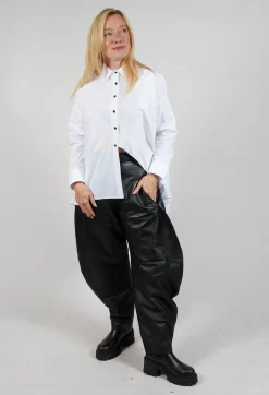 Barrel Leg Leather Trousers in Black