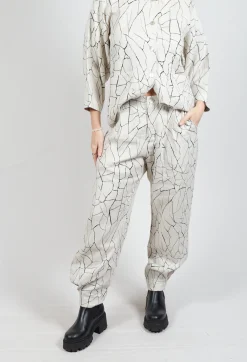 Barrel Leg Trousers with Print in White